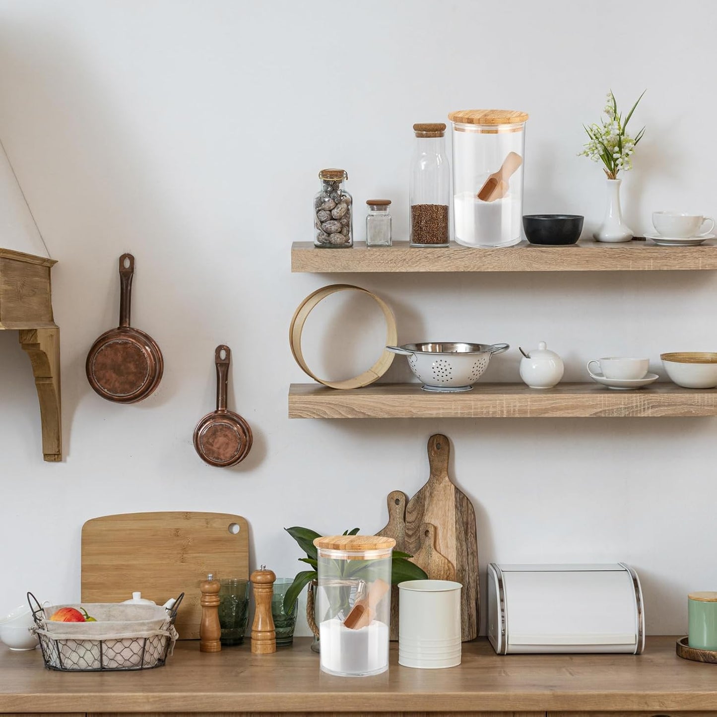 42oz Acrylic Bath Salt Jar with Wooden Scoop Flour Containers with Lids Airtight Epsome Salt Bath for Bathroom Kitchen（Hold 42 Ounces of Bath Salt）