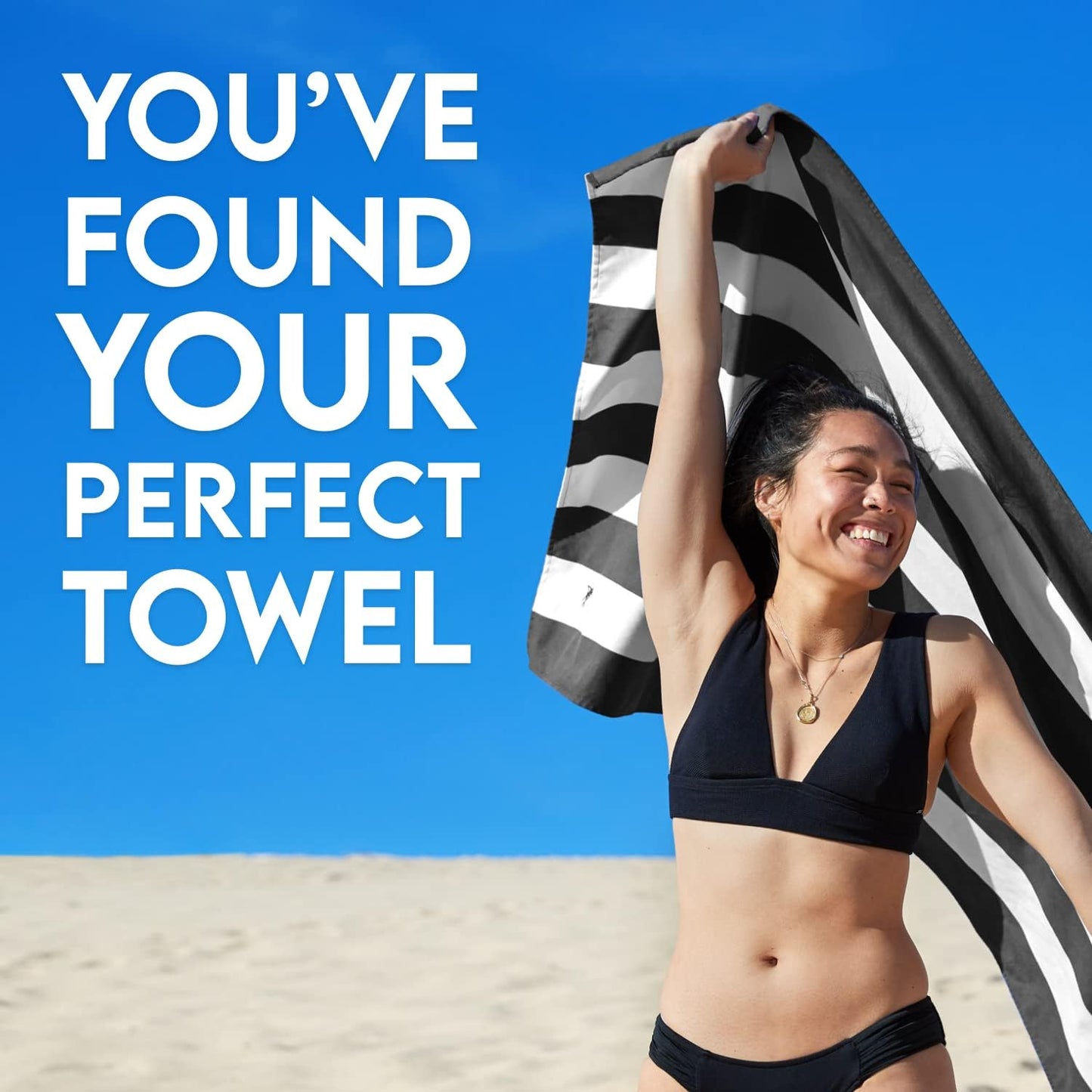 Dock & Bay Beach Towel - Quick Dry, Sand Free - Compact, Lightweight - 100% Recycled - Includes Bag - Cabana - Kamari Charcoal - Extra Large (200x90cm, 78x35)