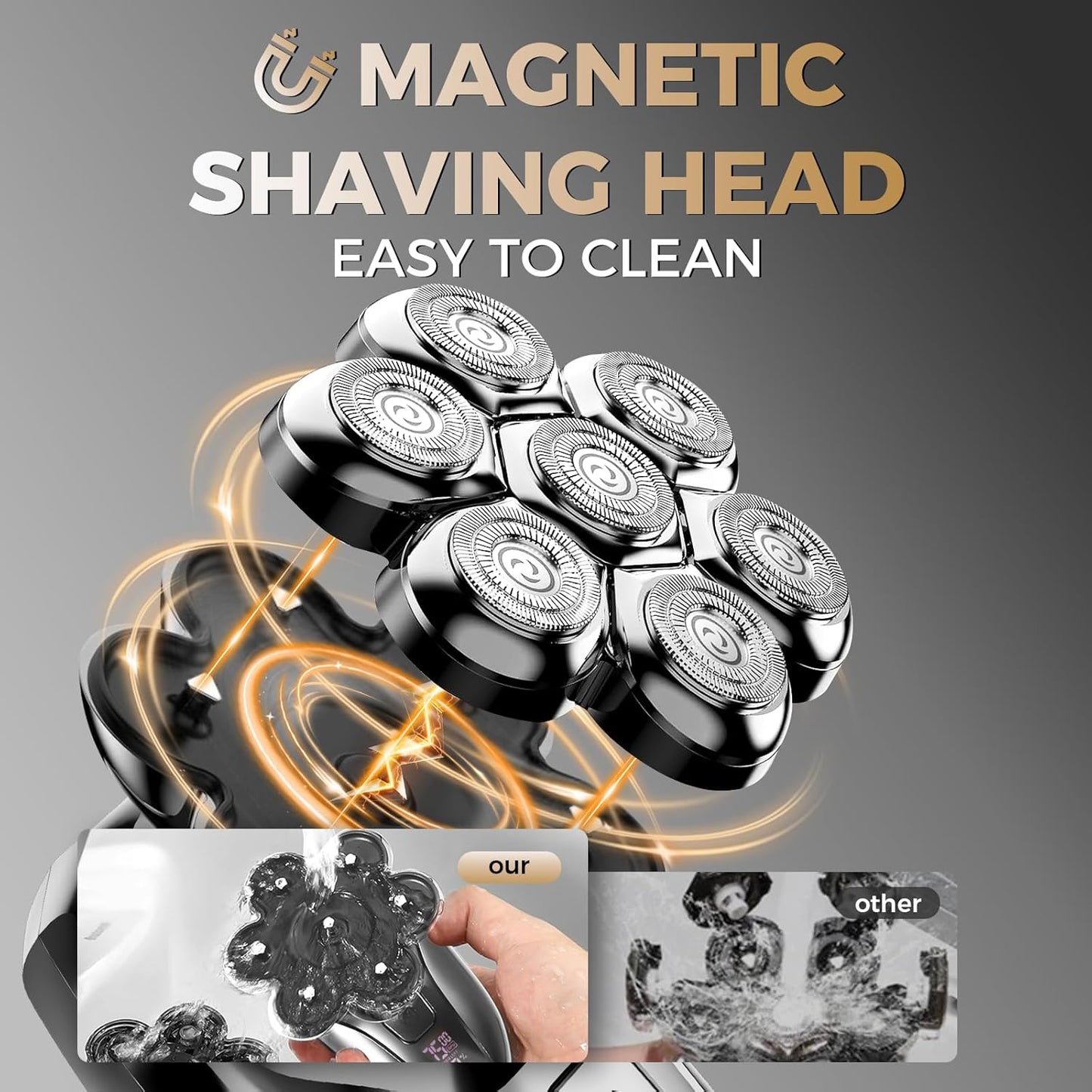 Ufree 7D Rotating Head Shaver for Bald Men, Magnetic Detachable Blades, IPX7 Waterproof Electric Razor, Head Face Beard Trimmer Grooming Kit with USB Fast Charge, Smart LED Display, Mens Gifts