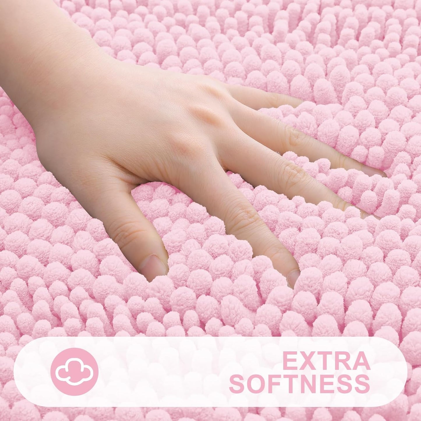 Grandaily Chenille Striped Bathroom Rugs 47x20, Extra Thick and Absorbent Bath Mats, Non-Slip Soft Plush Shaggy Shower Carpet, Machine Wash Dry, Bath Rug for Bathroom, Pink