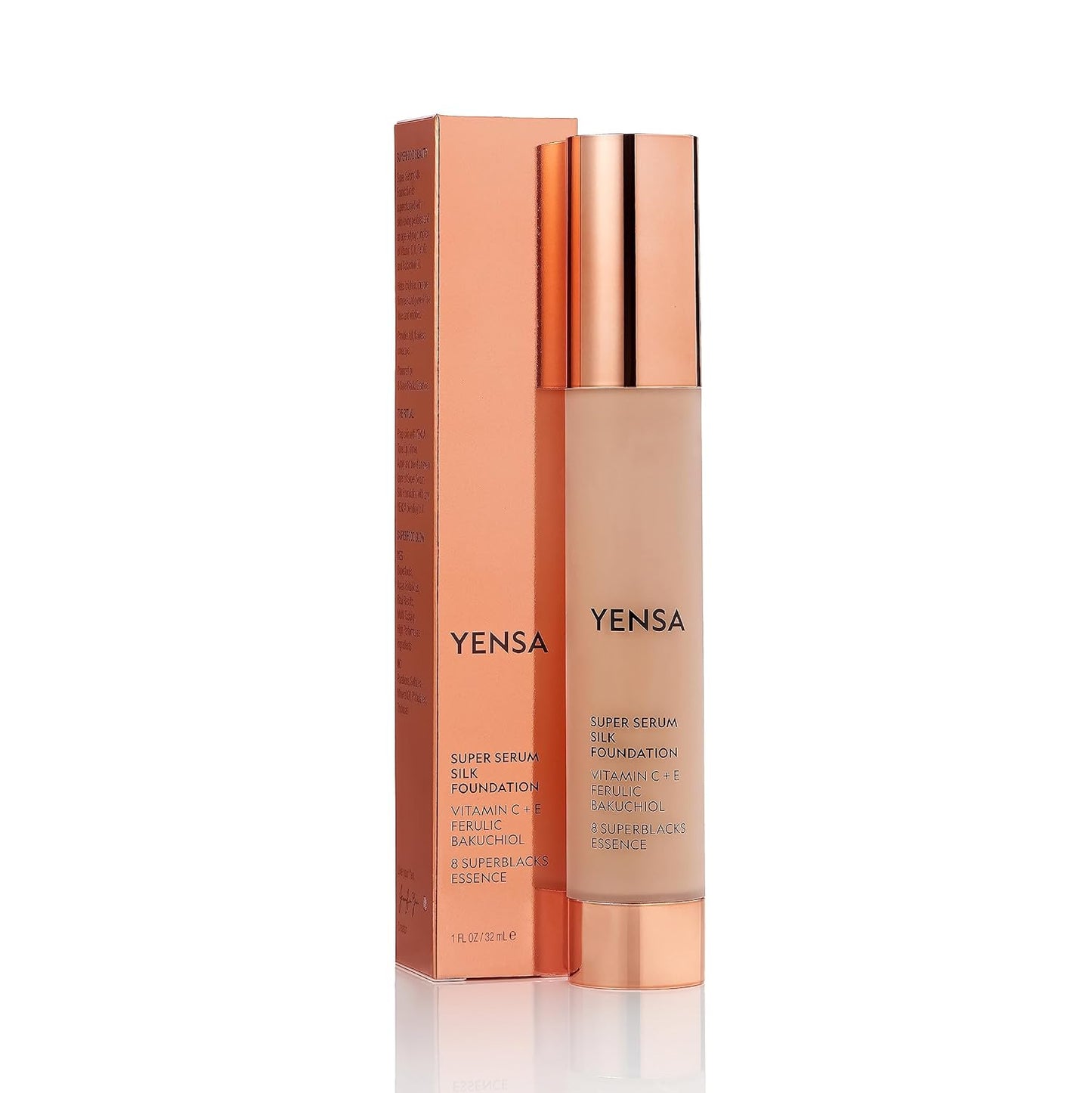 YENSA Serum Foundation Makeup - Super Silk Full Coverage Foundation Enriched with Peptides, Vitamin C & Ferulic Acid to Help Reduce Fine Lines, Wrinkles & Dark Circles - Deep 2 (1 oz)