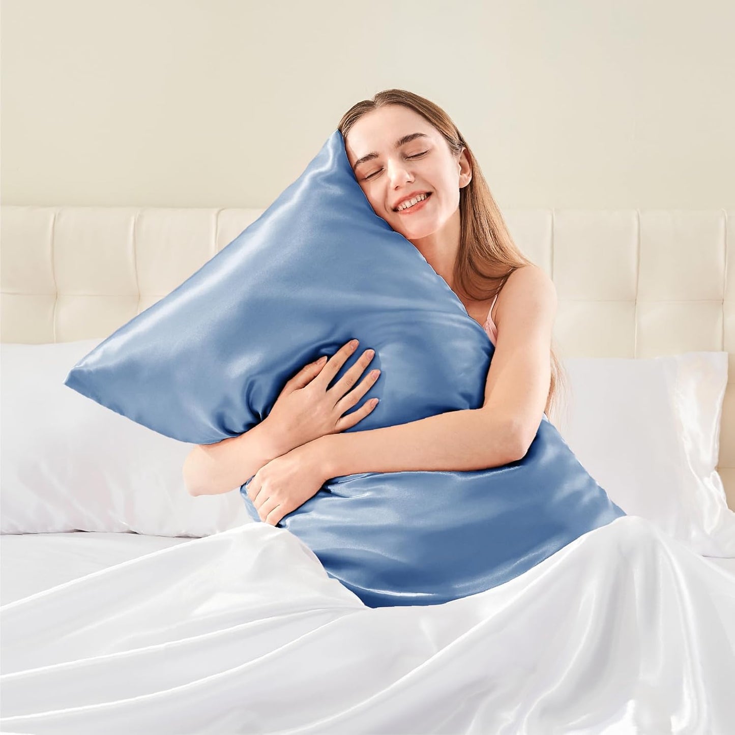 BEDELITE Satin Body Pillow Cover, Super Soft and Cooling Body Pillow Pillowcase for Hair and Skin, Breathable Silky Full Long Pillowcase Cover(20"x54", Airy Blue)