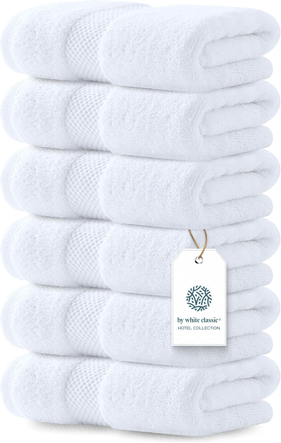 Luxury White Hand Towels - Soft 100% Turkish Cotton | Highly Absorbent Hotel spa Bathroom Towel Collection | 16x30 Inch | Set of 6