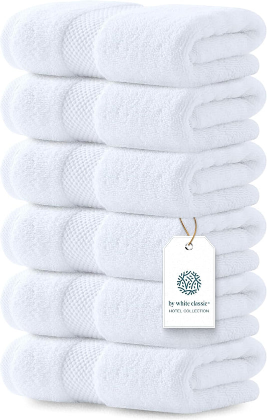 Luxury White Hand Towels - Soft 100% Turkish Cotton | Highly Absorbent Hotel spa Bathroom Towel Collection | 16x30 Inch | Set of 6