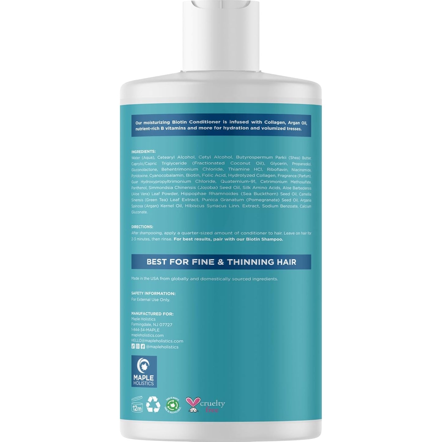 Biotin Conditioner for Thinning Hair - Volumizing Conditioner for Fine Thin & Weak Hair - Sulfate Paraben & Silicone Free with Nourishing Plant Proteins Argan Oil Green Tea & B Vitamins (16 Fl Oz)