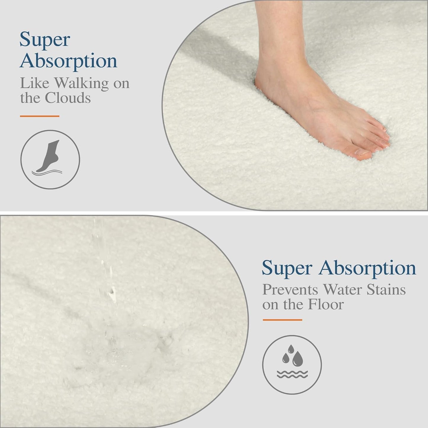 Walensee Large Bathroom Rug (24 x 60, Ivory) Extra Soft and Absorbent Shaggy Bath Mat Machine Washable Polyester Microfiber Non Slip Luxury Floor Mat