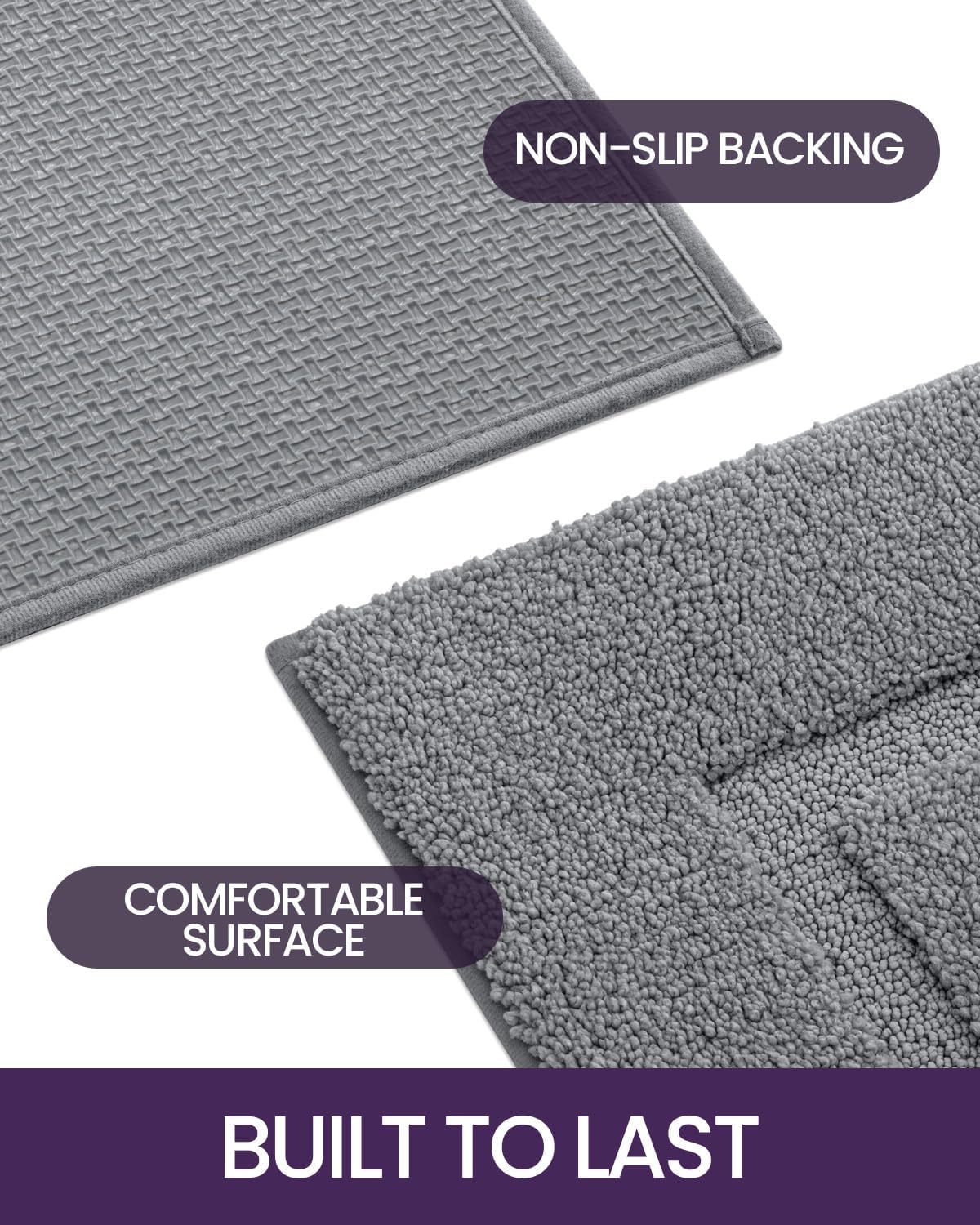 DEXI Bathroom Rugs 32x20, Washable Non Slip Bath Mat for Shower Floor, Absorbent Quick Dry Bathmat with Rubber Backing, Ultra Soft Plush Carpet for Tub, Grey