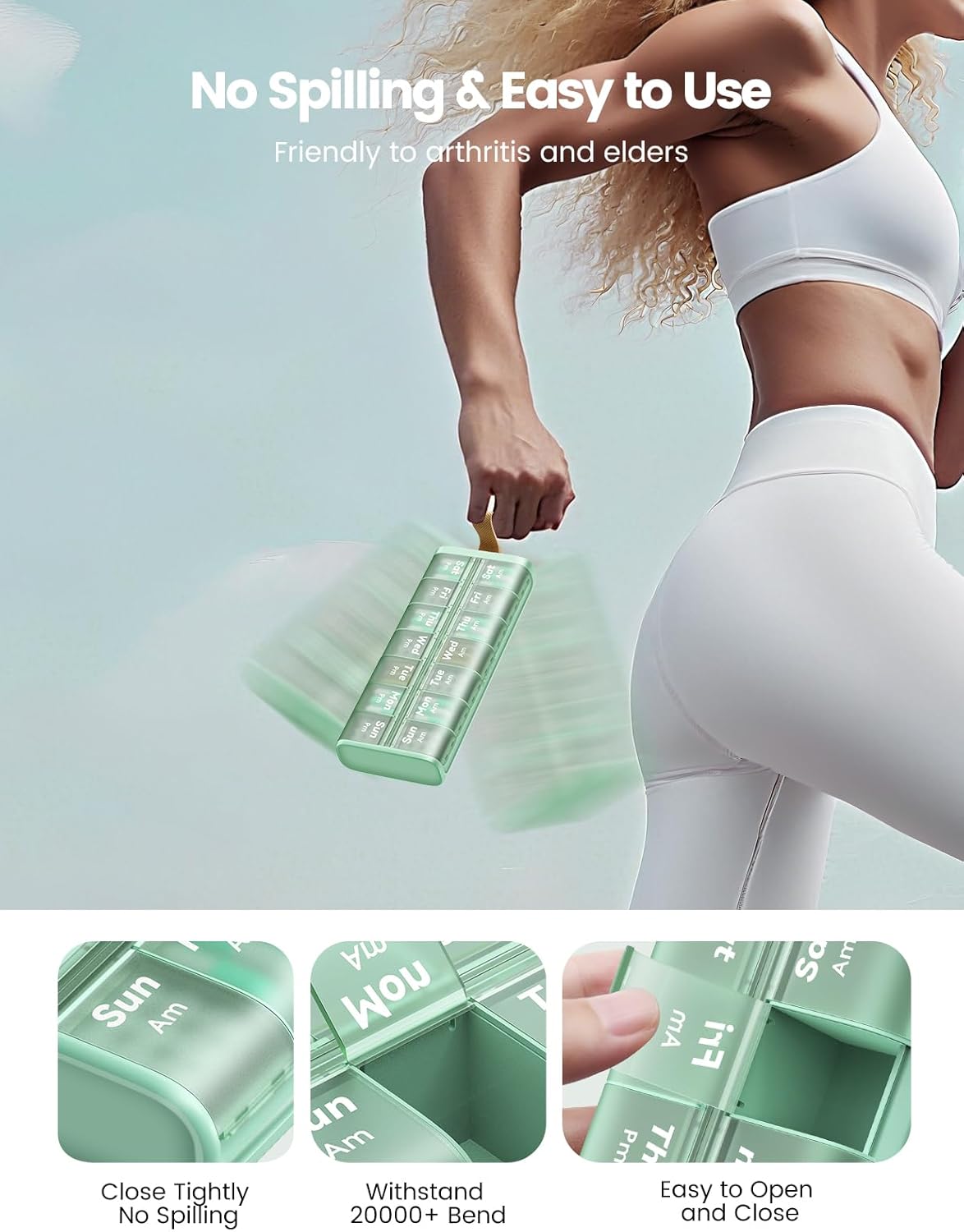 Weekly Pill Organizer AM PM 7 Day Pill Box, Large 2 Times a Day Medicine Case with Carry Handle, Moisture-Proof Desiccant & Secure Easy-Open Lids for Vitamins and Supplements