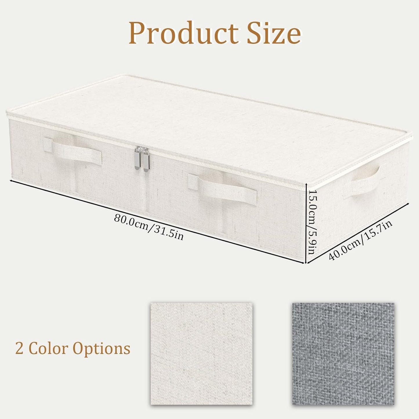 Underbed Storage Bins Compartment, Foldable Under Bed Boxes Organizer, Cube Container with Lid for Organizing Clothes, Sheets, Blankets, Comforter, 31.4x15.7x5.9in, Beige, 2 Pack