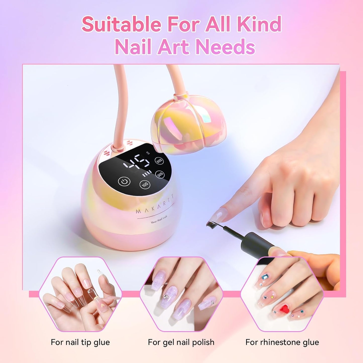 Makartt UV LED Nail Lamp - Gooseneck UV Light for Nails Cordless Rechargeable USB 39W Dryer LED Lamp with Auto Sensor 4 Timer Settings Fast Curing for Nail Art Polish (Glazed Pink)