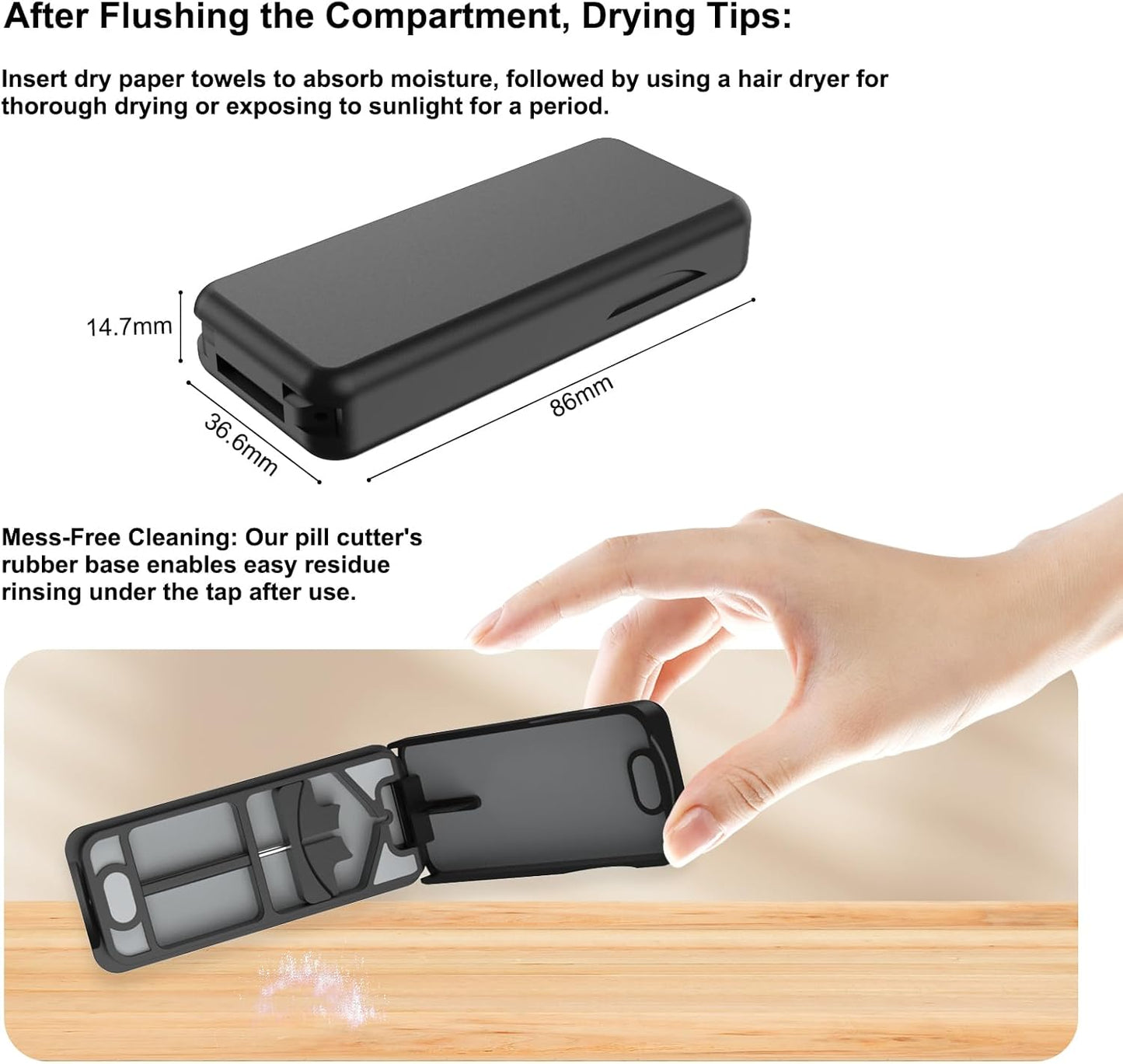 Pill Cutter with Auto Centering Device, Aluminum Pill Splitter with 316L Stainless Blade, Genuine Leather Case, Professional Pill Splitter for Cutting (Plastic,Black)