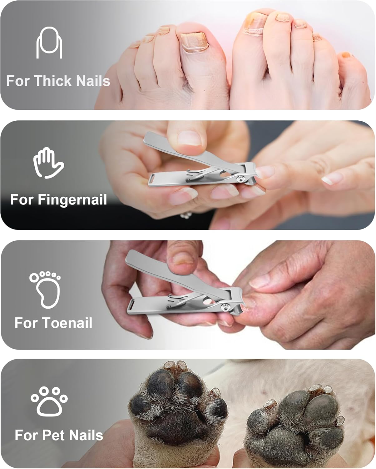 Nail Clippers for Men Thick Nails, Heavy Duty Large 19MM Wide Jaw Opening Ultra Sharp Fingernail and Toenail Clipper for Seniors, Adult, Silver