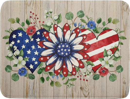 Independence Day Dish Drying Mat 18x24 inch Patriotic Love Heart Fast Dry Microfiber Dishes Drainer Rack Pad Kitchen Counter Accessories