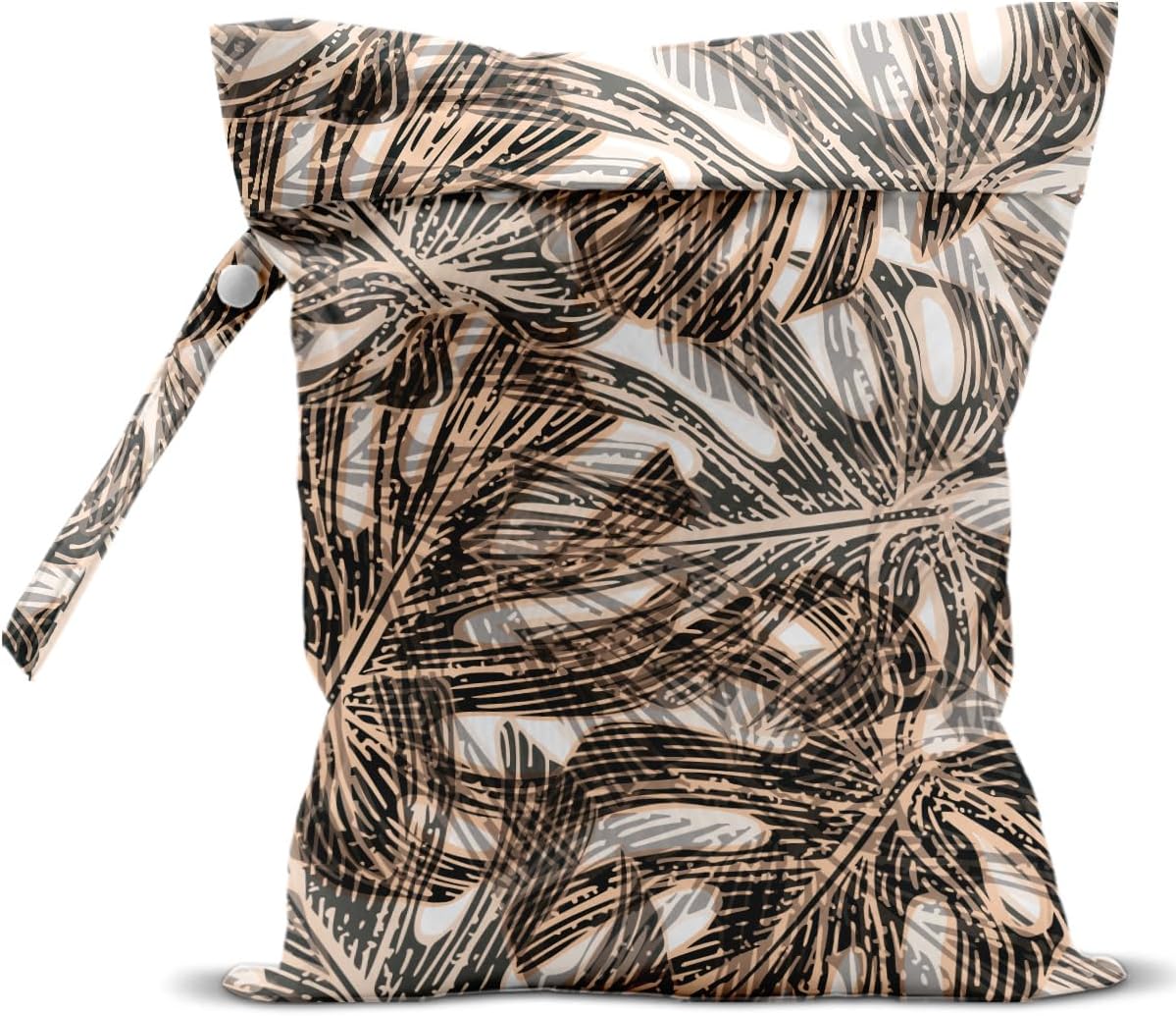 Wet Bag, Wet Dry Bag, Wet Bag for Swimsuit, Travel, Beach, Pool, Diapers, Dirty Yoga Gym Clothes, Makeup Bag, Waterproof Tropical Palm Leaves Decor Jungle Palm Leaf Favors, 12.6” x 10.2”