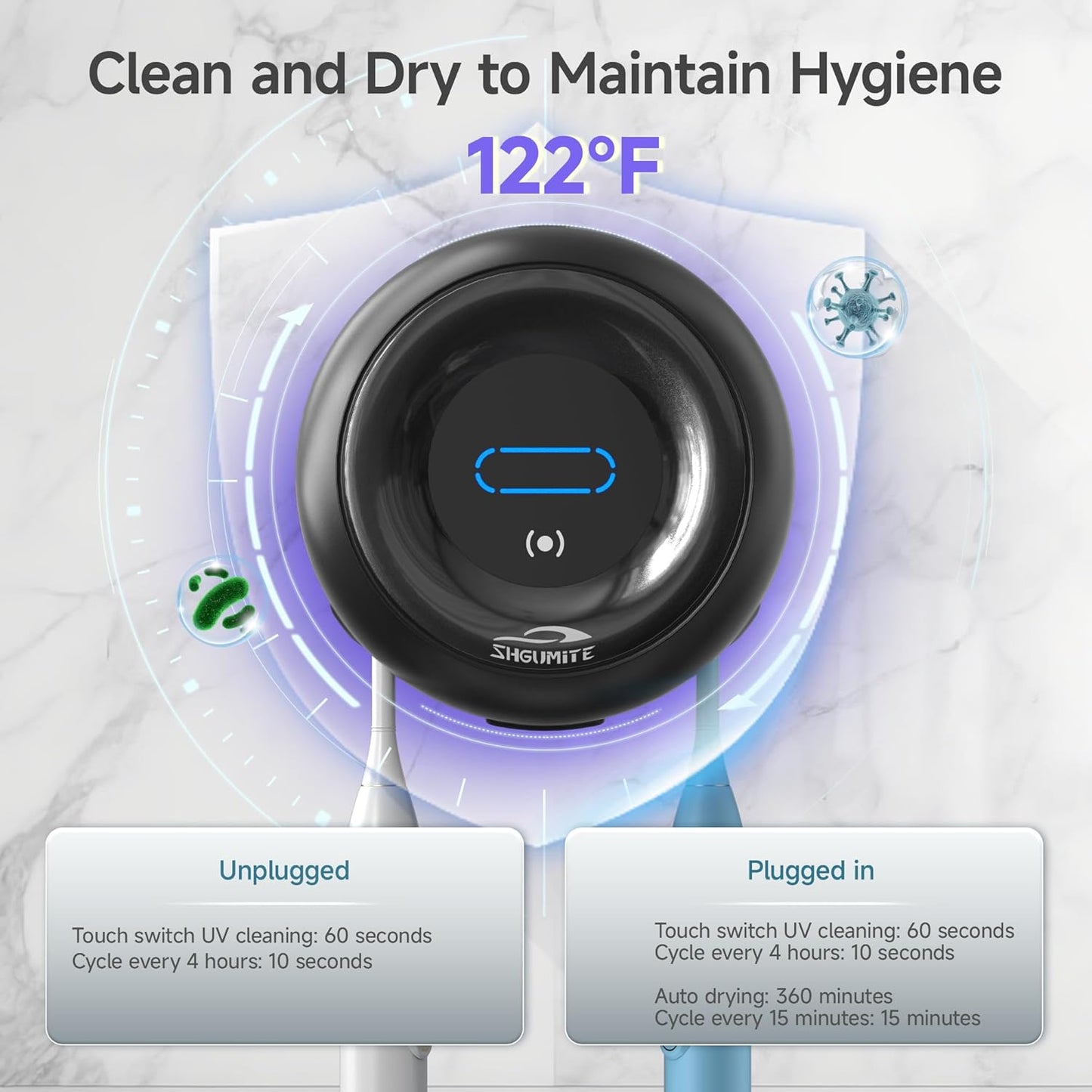 Toothbrush Sanitizer Holder - Smart Toothbrush Holder with Cleaning & Drying, Touch Switc, Rechargeable Toothbrush Wall Holders for Bathrooms (Black)