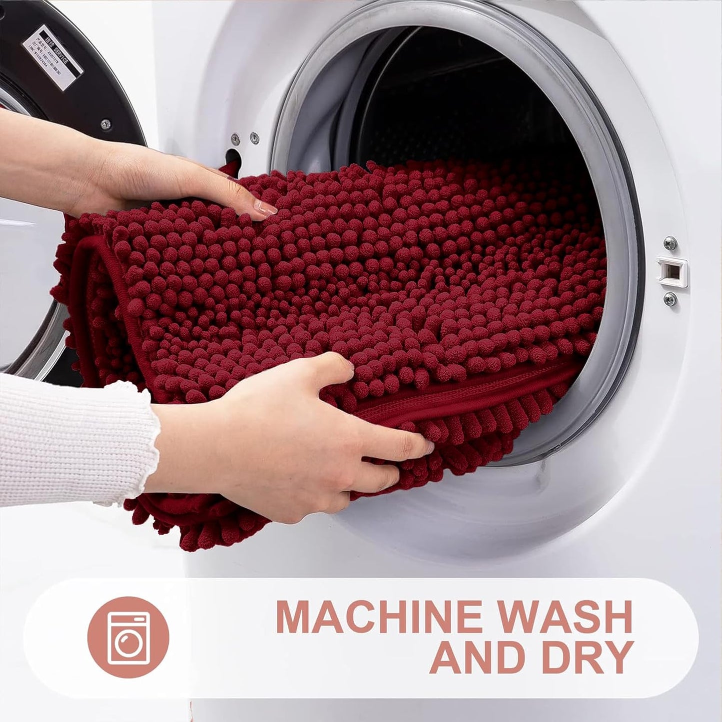 Grandaily Chenille Striped Bathroom Rugs 24x16, Extra Thick and Absorbent Bath Mats, Non-Slip Soft Plush Shaggy Shower Carpet, Machine Wash Dry, Bath Rug for Bathroom, (Small, Red)