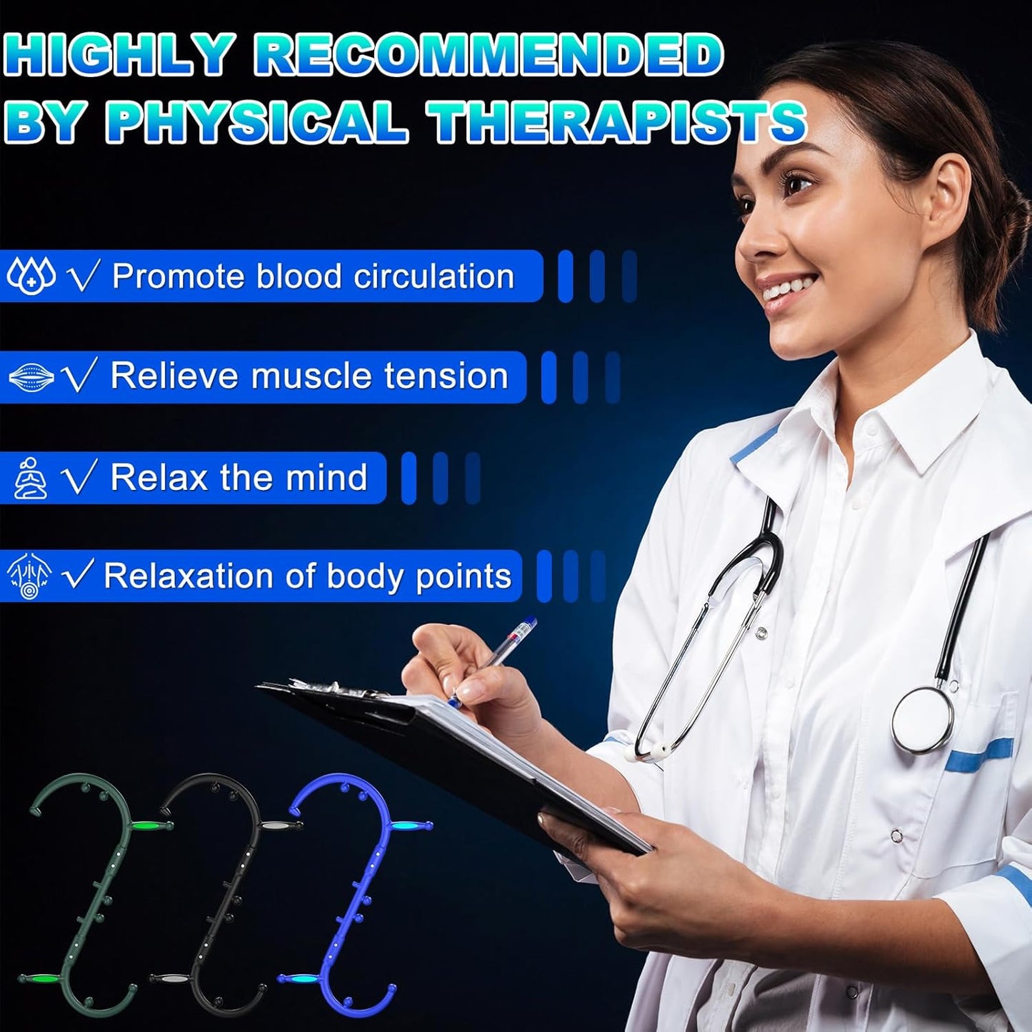 KEINE MARKE Trigger Point Massage Tool, Back Massage Tool, Pressure Point Massage Tool, Handheld Back, Neck, Shoulder, Leg and Feet Massage Hook for Men & Women (Forest Green)