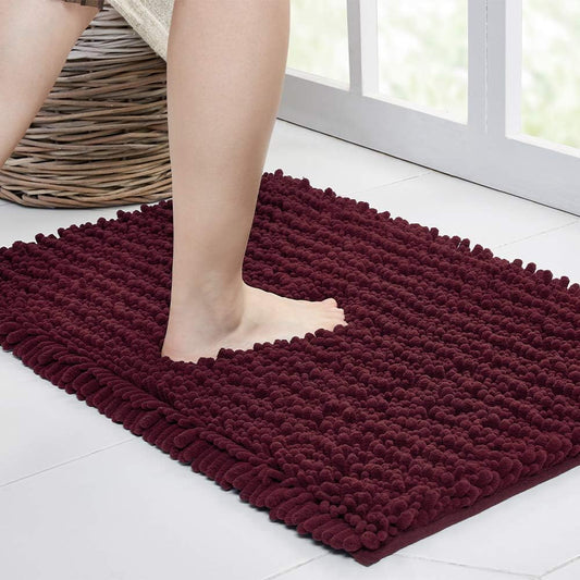 Walensee Bathroom Rug Non Slip Bath Mat (44x24 Inch Burgundy) Water Absorbent Super Soft Shaggy Chenille Machine Washable Dry Extra Thick Perfect Absorbant Best Large Plush Carpet for Shower Floor