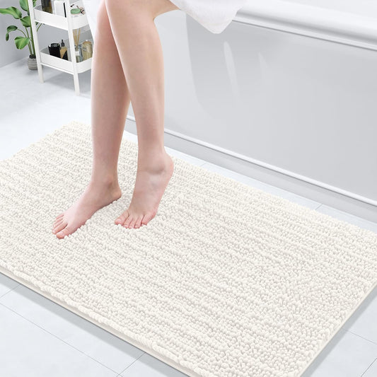 Arotive Luxury Chenille Bathroom Rug Mat, Extra Soft Thick Absorbent Shaggy Bath Rugs, Non-Slip Machine Wash Dry, Plush Bath Mats for Bathroom, Shower and Tub, 54x24, Ivory