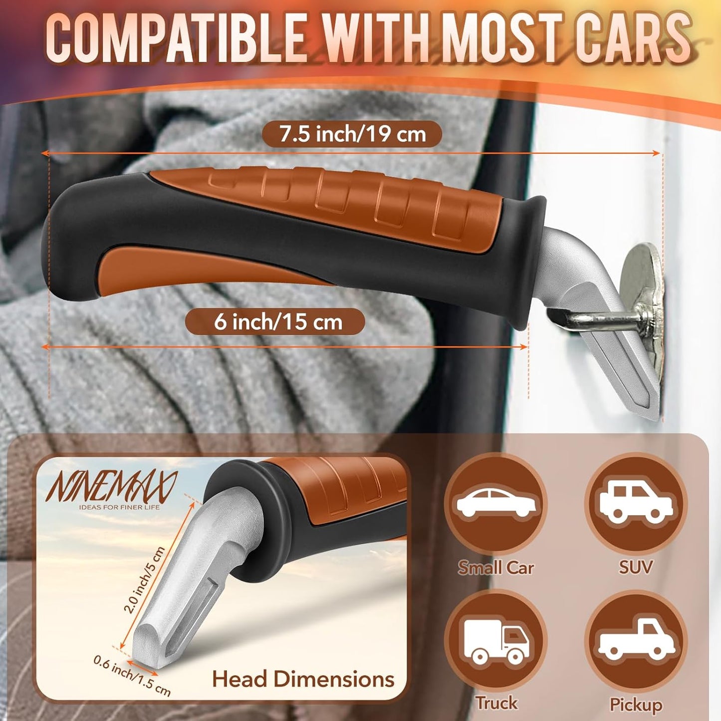 NINEMAX Car Door Handle for Elderly Car Handle Assist Support, Auto Grab Handles, Portable Car Door Cane for Seniors, Handicap (Black, Brown 1 pc)