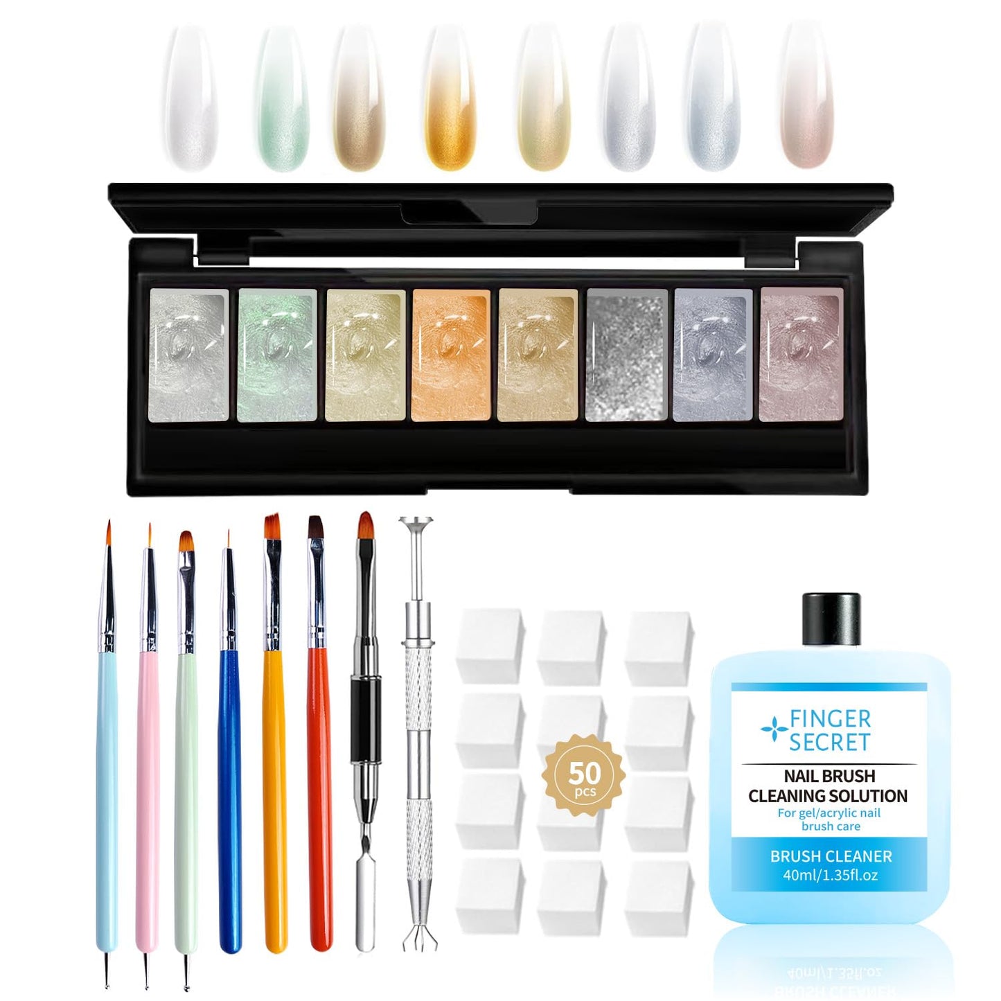 8 Colors Ombre Gel Pat Nail Polish Set,Ombre Pigment for Nails,Gradient Painting Gel with 50Pcs Nail Sponges for 3D Gels Nail Art can be Painted in Salon or Home Use