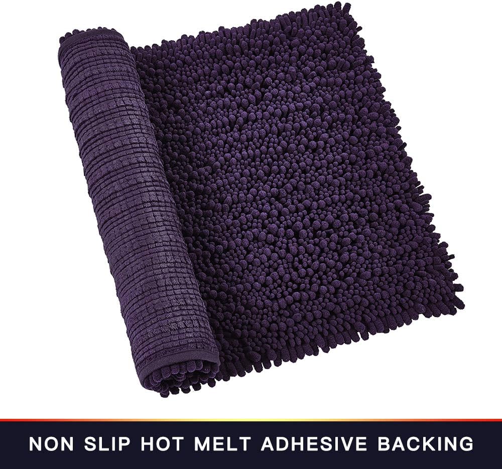 Walensee Bathroom Rug Non Slip Bath Mat (32x20 Inch Dark Purple) Water Absorbent Super Soft Shaggy Chenille Machine Washable Dry Extra Thick Perfect Absorbant Best Large Plush Carpet for Shower Floor