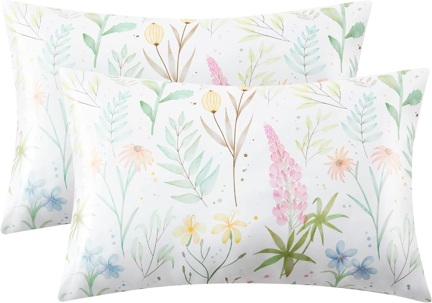 Satin Pillowcase 2 Pack - Multicolor Printed Silk Pillowcase for Hair and Skin 20x30 inches - Satin Pillow Cases Set of 2 with Envelope Closure