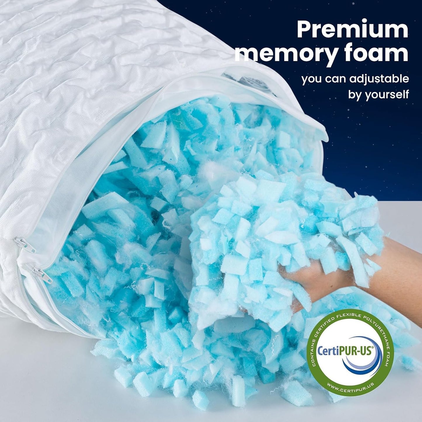 Body Pillow for Side Sleeper with Neck and Shoulder Pain,Adjustable Shredded Memory Foam Pillows, Cooling Pillow for hot Sleepers with Washable Cover, Bed Pillows for Adults, Original White