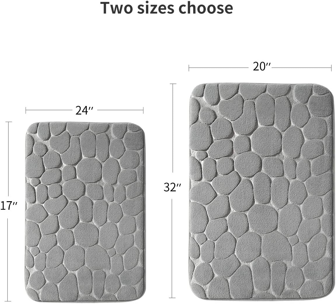 YIHOUSE Memory Foam Bath Mat Cobblestone Bathroom Rugs Super Water Absorbent Bath Mats for Bathroom Machine Washable Bath Rugs(17x24,Light Gray)