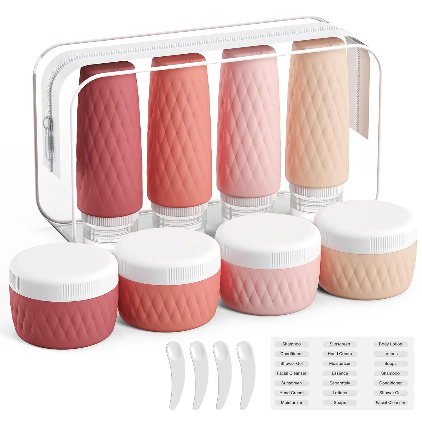 8 Pack Travel Bottles for Toiletries - 3 OZ / 90 ML, | Leak Proof Silicone Containers with Clear Bag, Travel Size Toiletries for Lotions, Creams, Foundation, Shampoo, body wash and More |