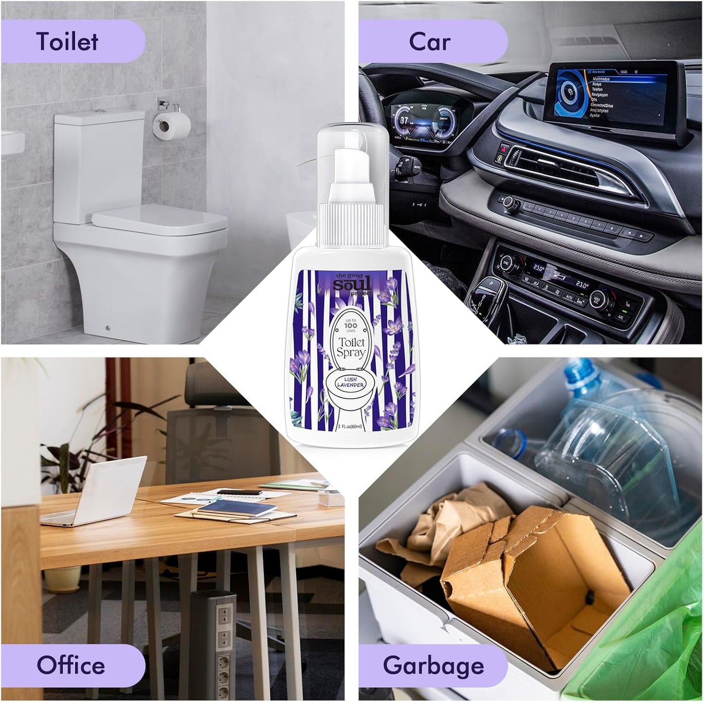 Toilet Spray 2Oz, Lavender Scent, Bathroom Deodorizer, Travel Size Air Fresheners, 2 Pack