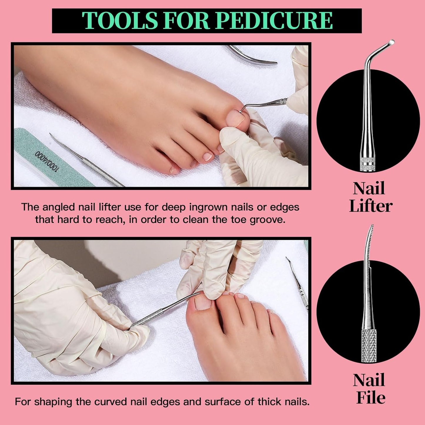 FANDAMEI Manicure Kit, Nail Files 100/180, Cuticle Nippers, Nail Buffer Block, Cuticle Pusher, Cuticle Peeler, Ingrown Toenail Tool, Toenail File, Nail Care Kit, Nail Tools for Manicure, White