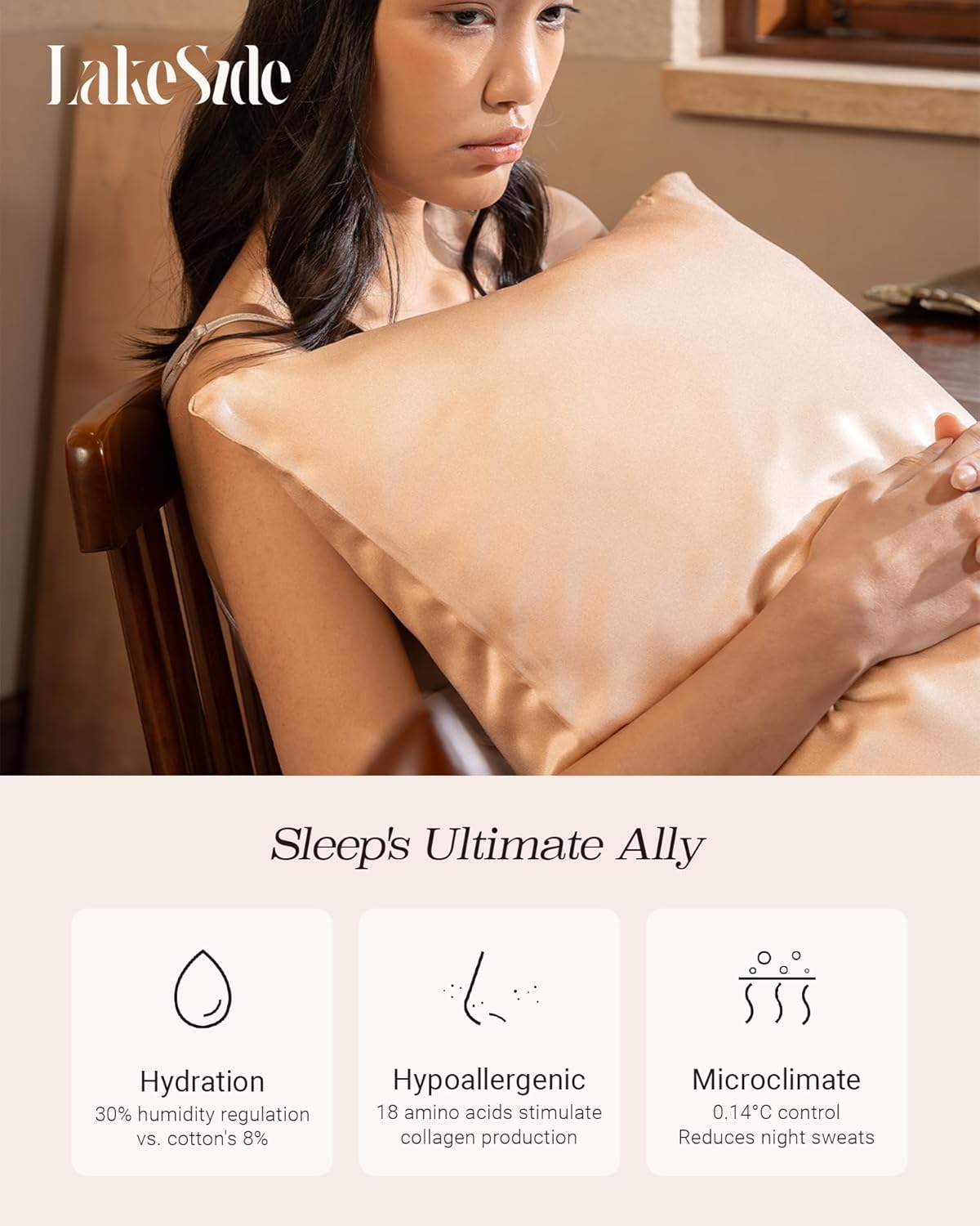 Oriental Lakeside® 100% Pure 22 Momme Mulberry Silk Pillowcase with Hidden Zipper - Nighttime Skincare & Hair Care Hydrating Pillow Cover