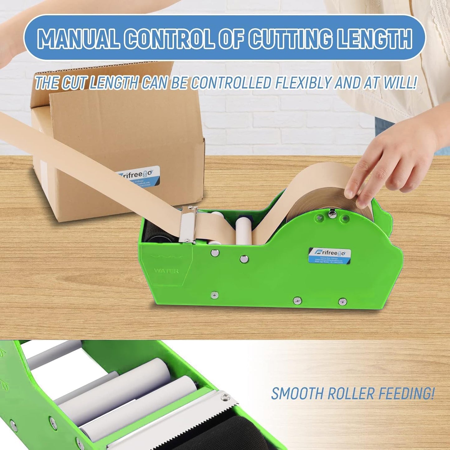 Water-Activated Tape Dispenser, Manual Kraft Gum Tape Dispenser, Width Adjustable 1.18-3.15", Light Weight & Portable Packing Tape Dispenser Set, Green