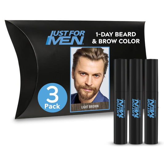 Just for Men 1-Day Beard & Brow Color, Temporary Color for Beard and Eyebrows, For a Fuller, Well-Defined Look, Up to 30 Applications, Light Brown, Ships in Eco-Friendly Packaging (Pack of 3)