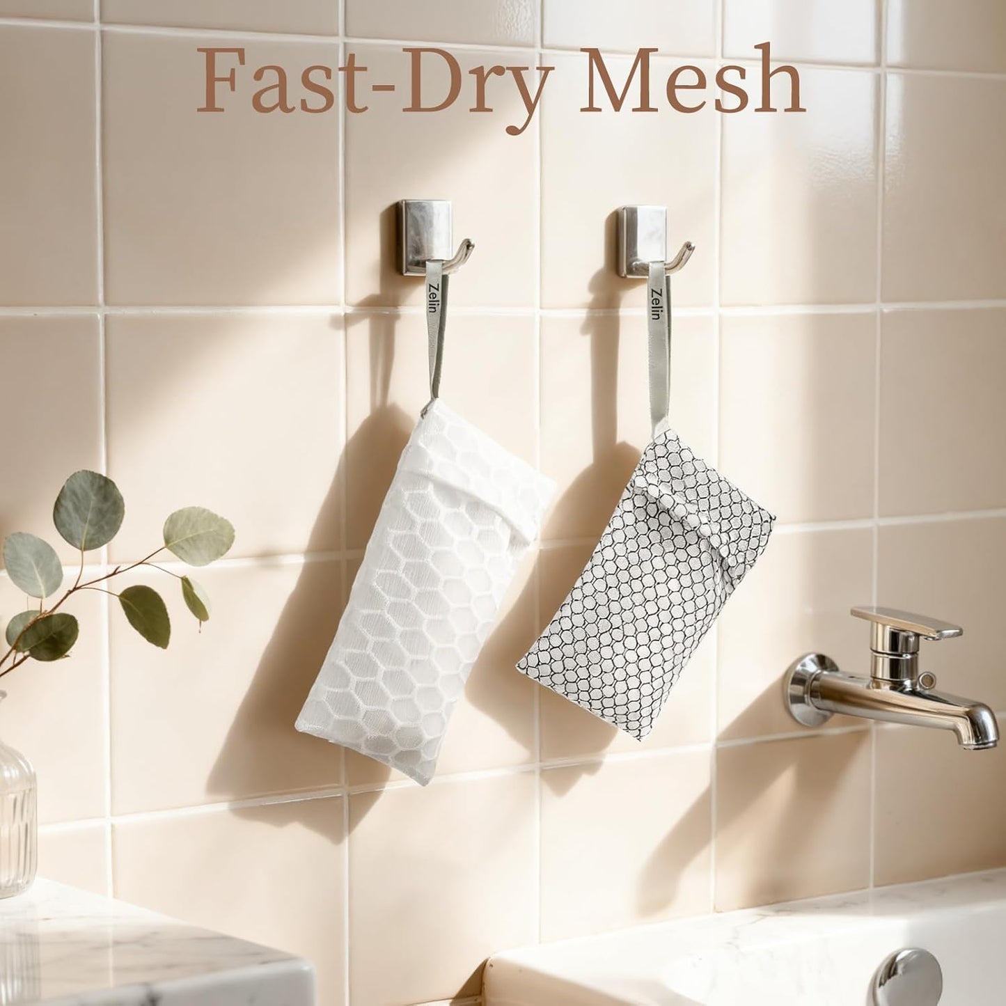 zelin Soap Bags, 2 Pack 7.2-Inch Medium Size Exfoliating Bar Soap Pouch with Double Layer Premium Fabric, Soap Saver Bag for Foaming and Skin Cleansing (Pearl White And Ink Black)