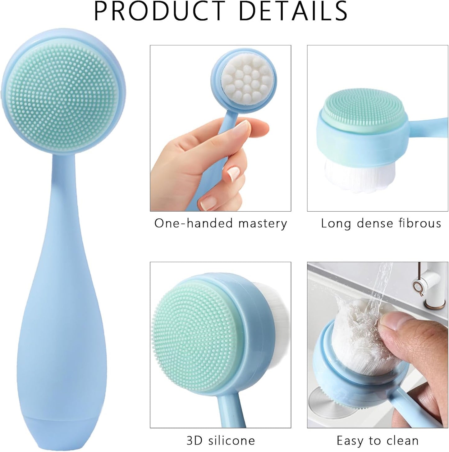 Face Brush 2 in 1, Facial Cleansing Brush Double Sides, Facial Exfoliation Scrub Brush Silicone Manual Face Scrubber Brush for Gentle Deep Pore Cleansing, Skincare (Sky Blue, 2 Pack)