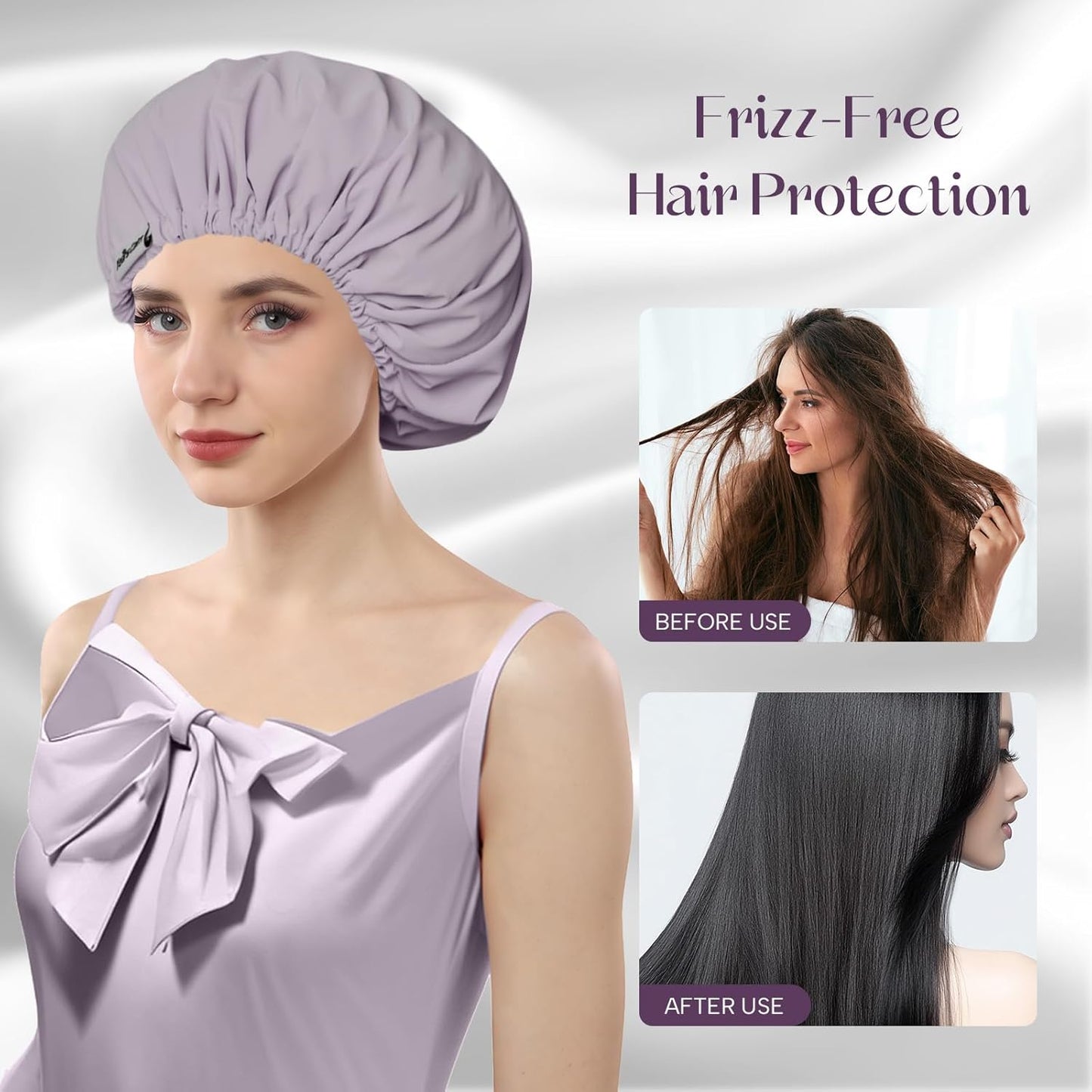 Years calm Shower Cap Reusable Waterproof, Double-Layer Hair Cap, with Elastic Band, Ideal for Shower, Spa, Travel & Cleaning (Light purple, One Size)