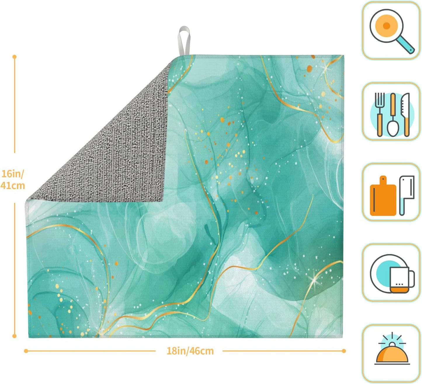 Teal Gold Marble Dish Drying Mat for Kitchen Counter Green Turquoise Dish Drainer Rack Mats 16x18 Inch Absorbent Reversible Modern Drying Pad