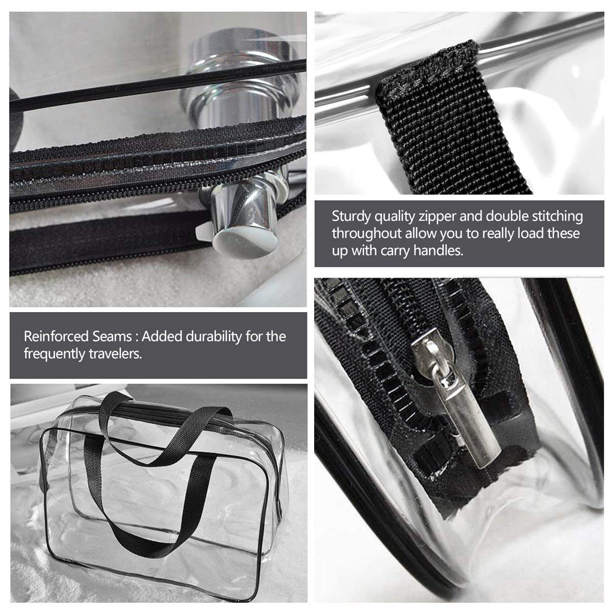 5Pcs Crystal Clear PVC Travel Toiletry Bag Kit for Women Men, Waterproof Vinyl Packing Organizer Storage Bags with Zipper Handle Straps, Cosmetic Pouch Carry on Airport Airline Compliant Bag Handbag
