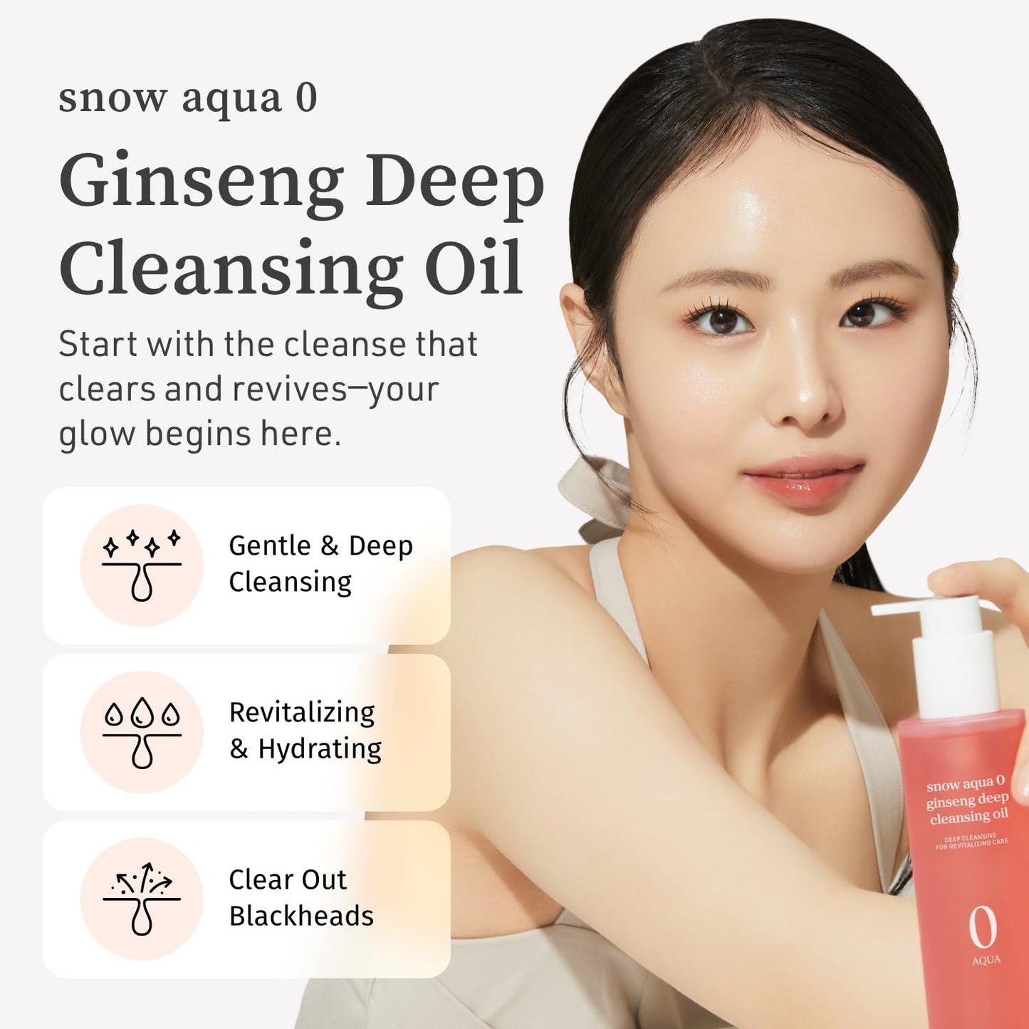 NOONI Korean Cleansing Oil - Snow Aqua 0 Ginseng Deep Cleansing Oil | Makeup Blackhead Remover, Pore Care Control, Glass Skin, Helps Control Sebum, Revitalizing Care, 6.76 FL Oz