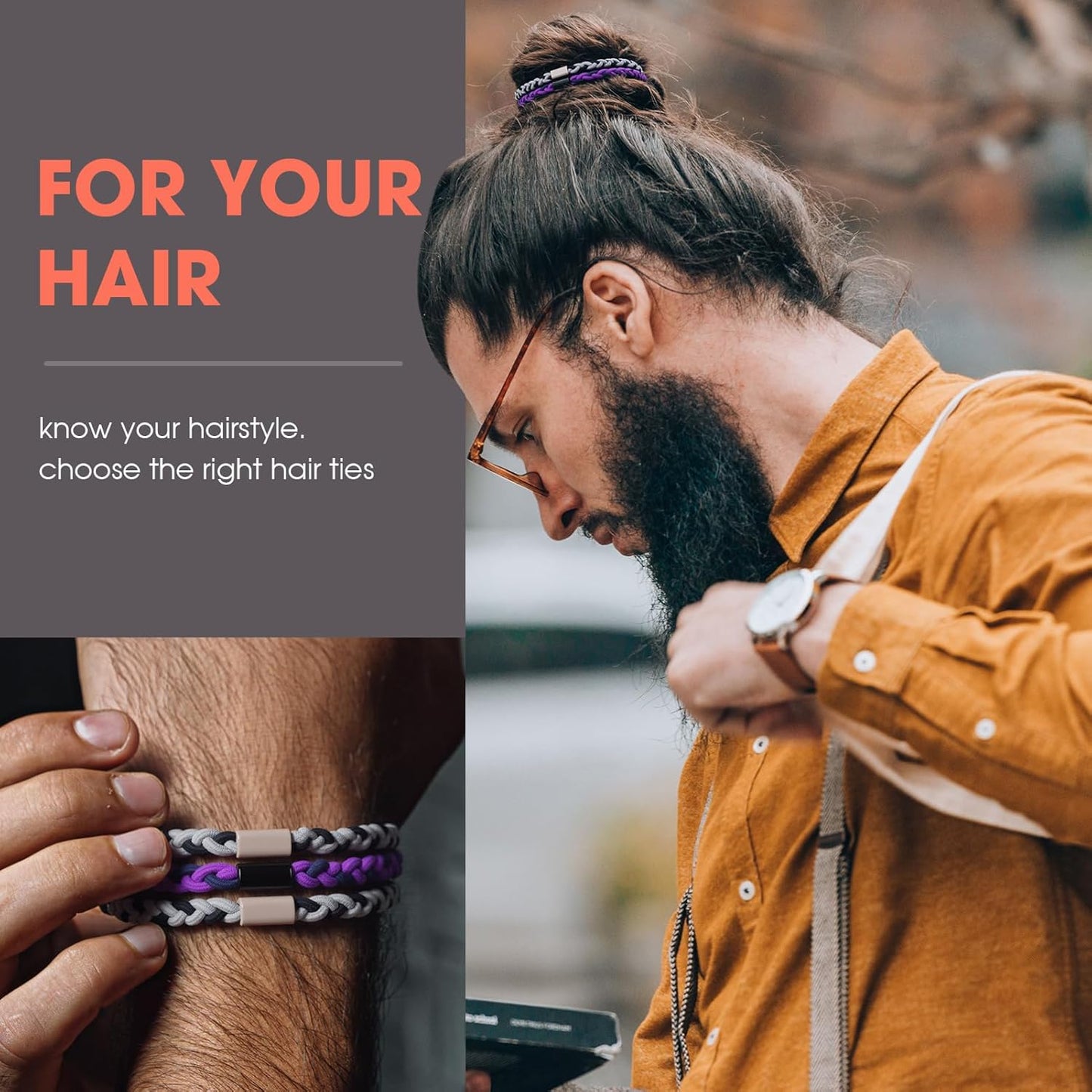 EasYoung 10pcs Braided Men's Hair Ties for Buns, Curly, Thick Dense Hair - Elastic Coils for Men & Women, No Crease