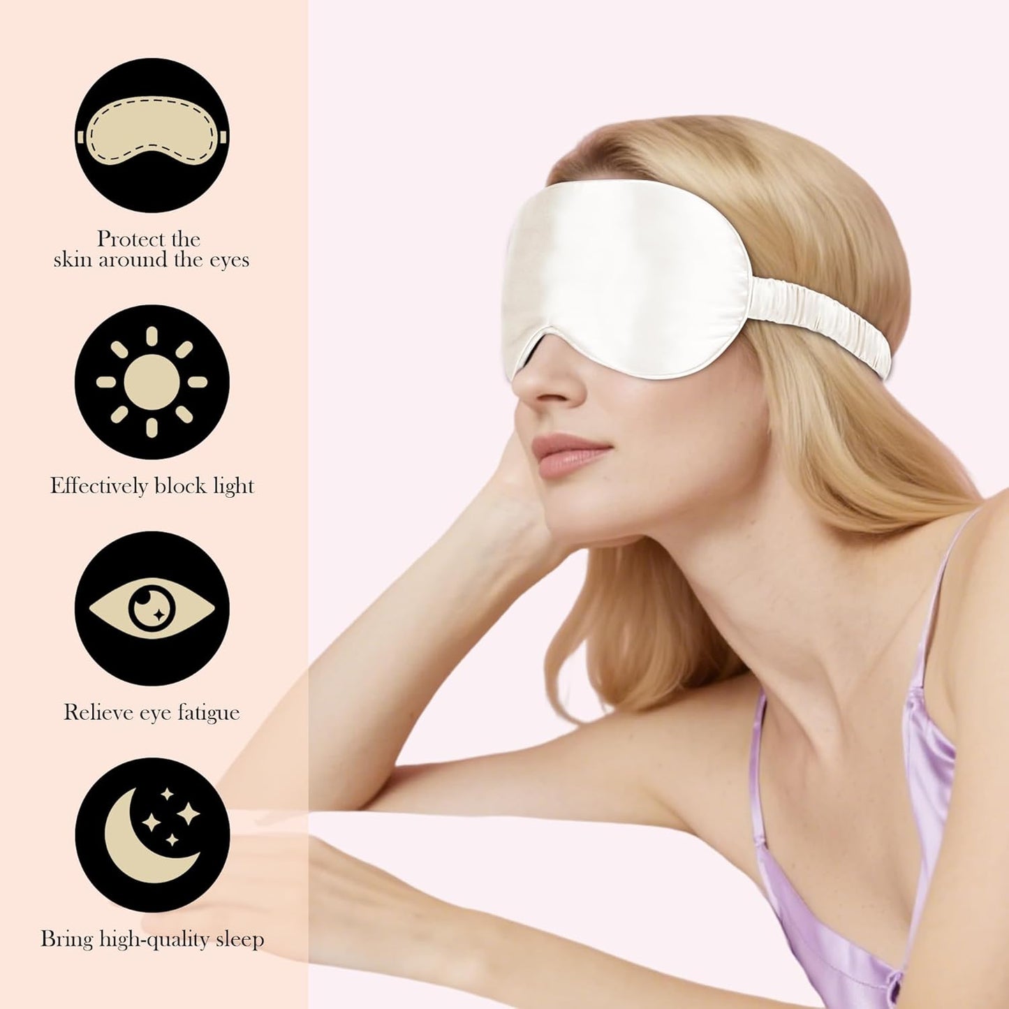 SilkDream 100% Mulberry Silk Sleep Mask Eye Mask for Sleeping 22 Momme Nature 6A Real Silk Gifts for Women&Men White