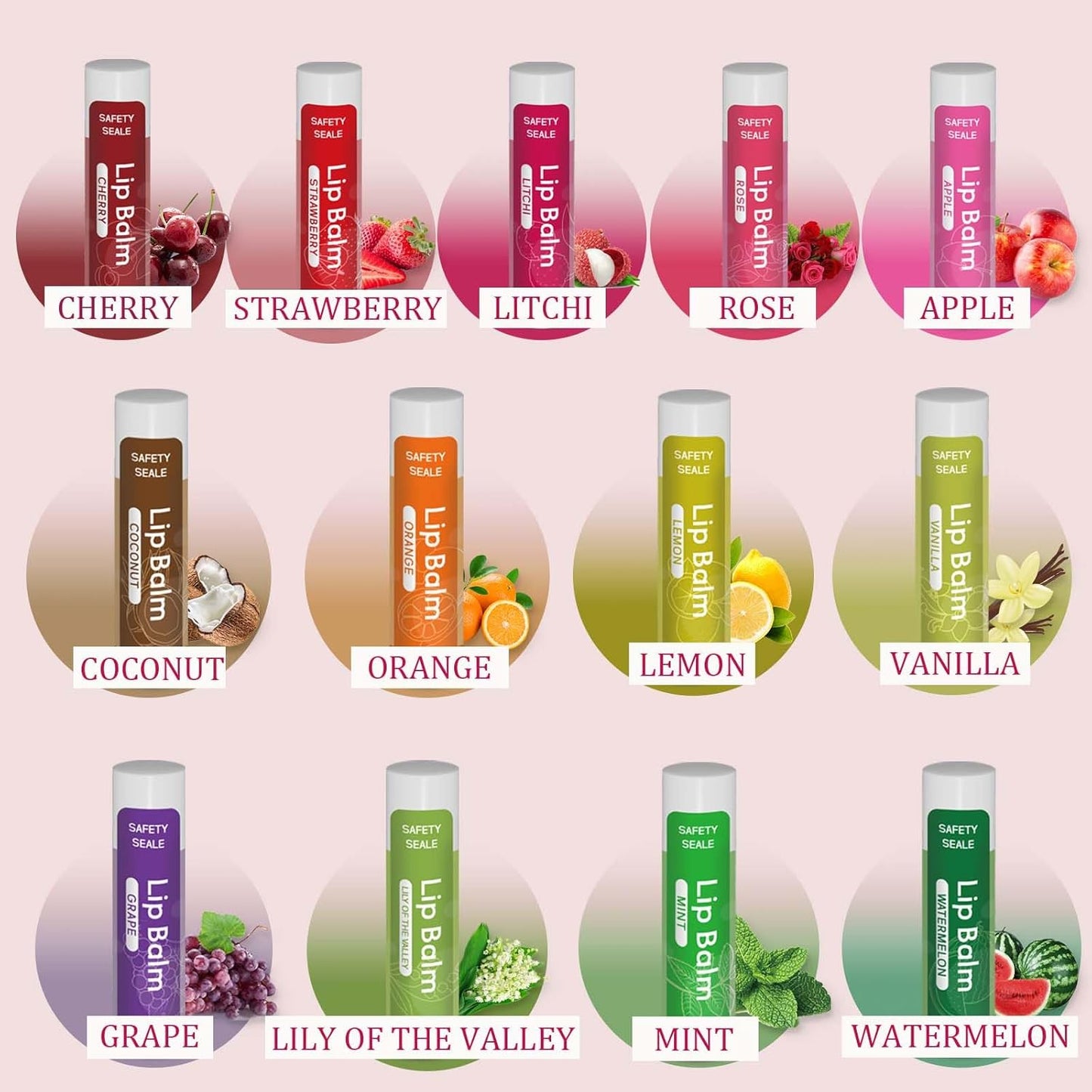 Yopela 130 Pack Natural Lip Balm Bulk with Vitamin E and Coconut Oil - Moisturizing, Soothing, and Repairing Dry and Chapped Lips - 13 Flavors Valentine's Gift - Non-GMO 0.15 Oz