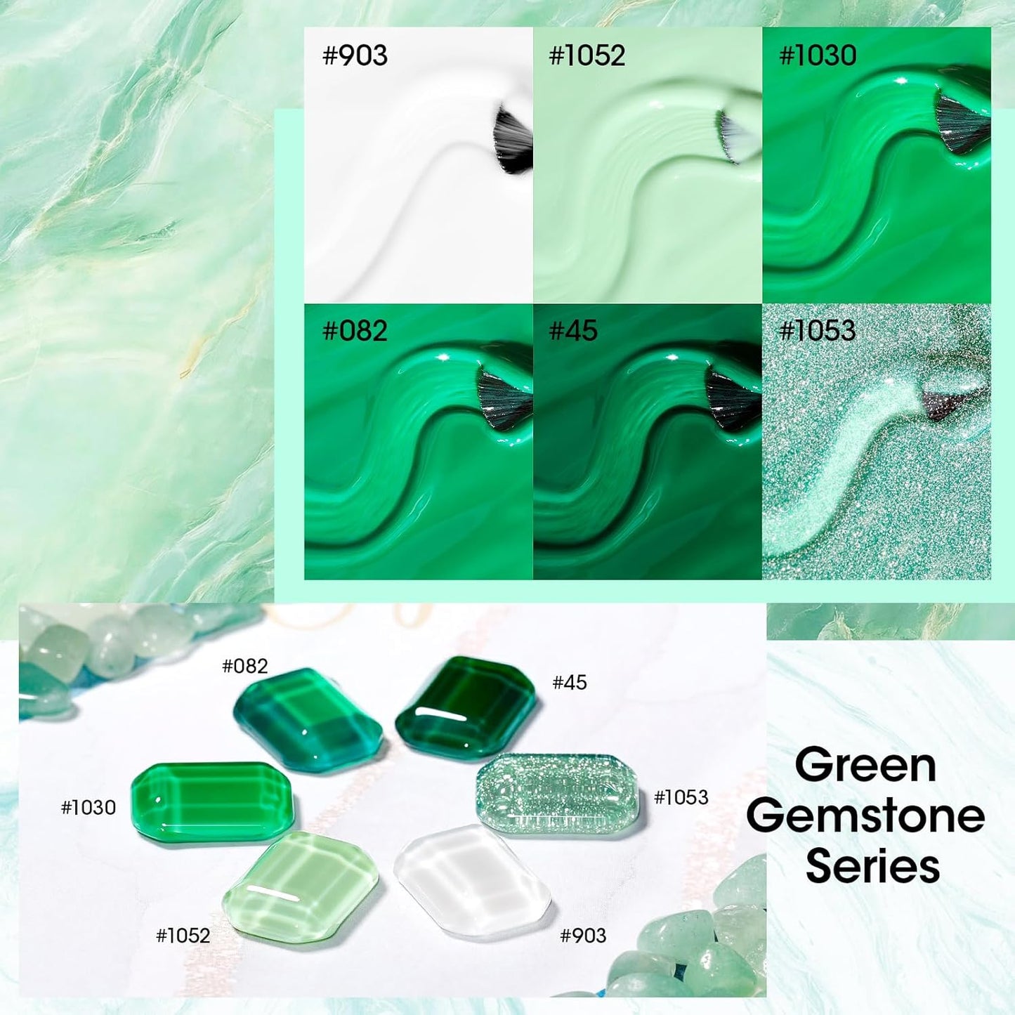 GELLEN Green Jelly Gel Nail Polish, Sheer Emerald Jade Glass Ice UV Light Gel Polish, Transparent, No Wipe, Soak Off, for Women Girls Manicure Salon Home