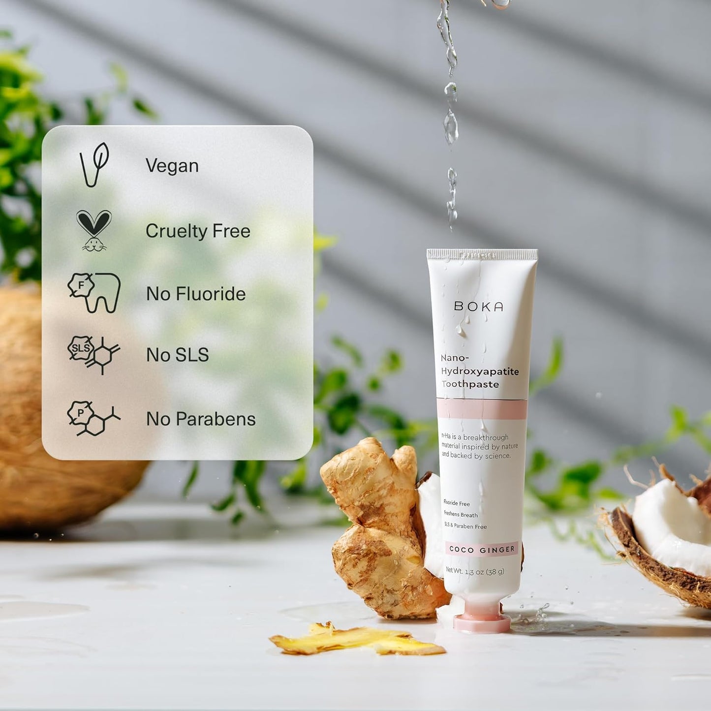 Boka Fluoride Free Toothpaste, Nano Hydroxyapatite Toothpaste, Appropriate for Sensitive Teeth - for Adult, Kids Oral Care - Coco Ginger Flavor, 1.3 Fl Oz 2Pk US Manufactured