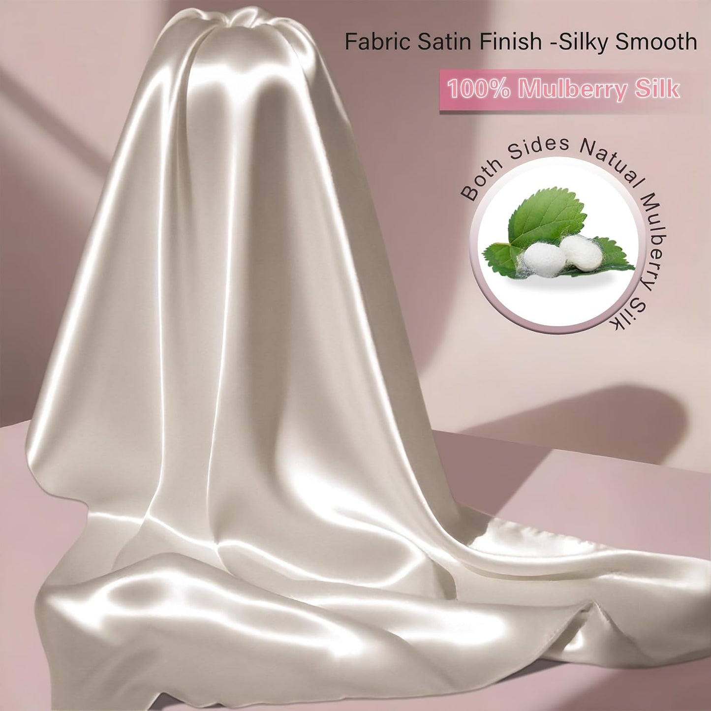 Mulberry Silk Pillow Cases Queen Size Set of 2, Ultra Smooth Soft Breathable Cooling Pillow Cases for Hot Sleepers, Silk Satin Pillowcases 2 Pack with Zipper for Hair and Skin, Gifts for Women