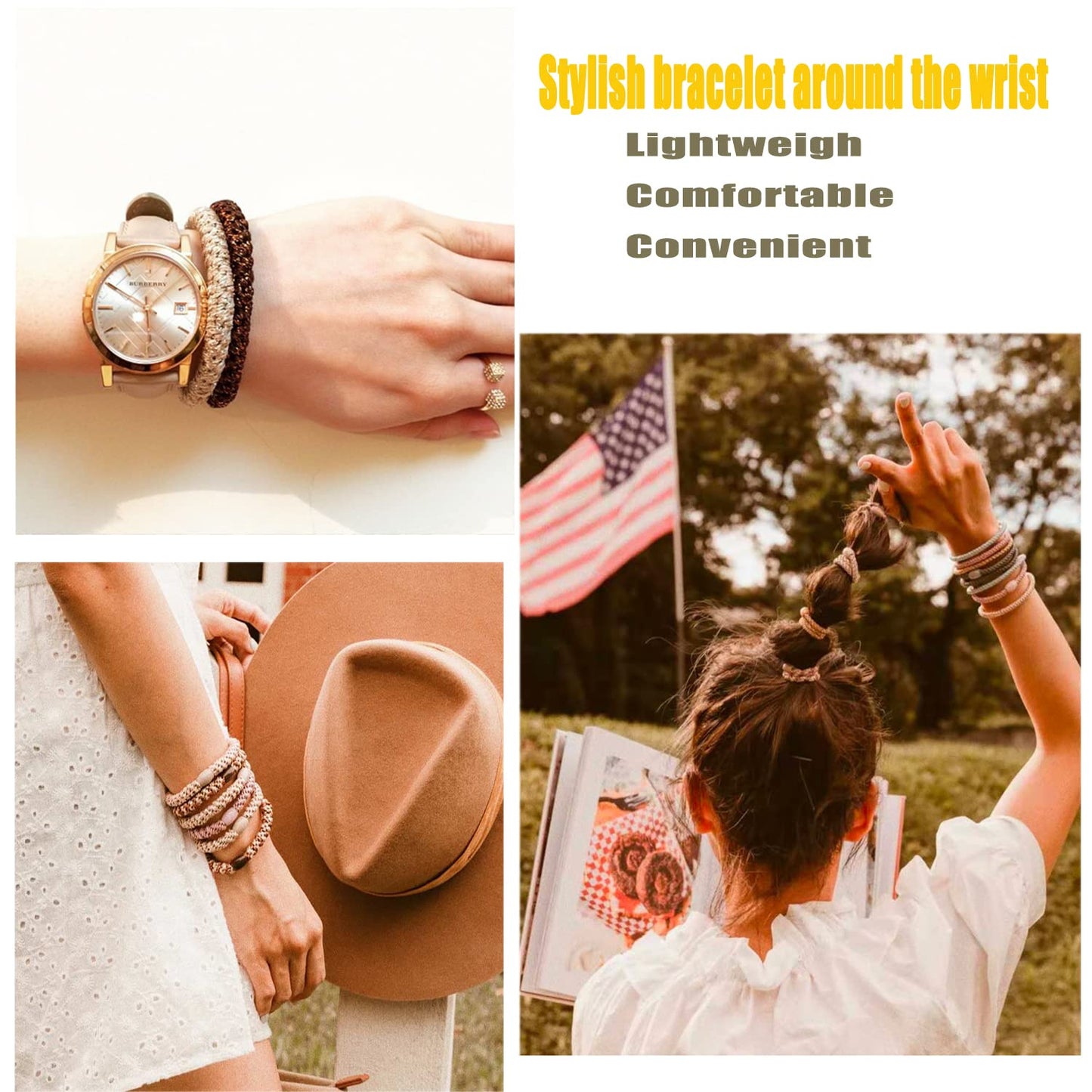 AXEN 8PCS Elastic Hair Tie for Women Girls, Cotton Bands Soft Woven Ponytail Holders for Thick Hair and Curly Hair, Pure Colors