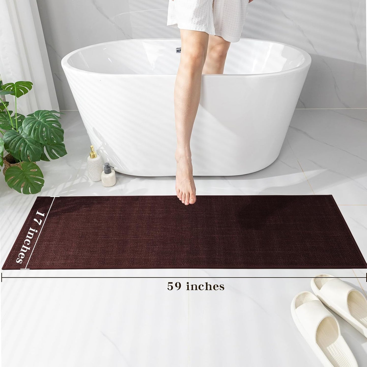 chakme Bathroom Rugs Mat 59x17, Ultra Thin Non Slip Bath Rug Runner Quick Dry Absorbent Bath Mat for Bathroom, (Dark Purple, 59"x17")