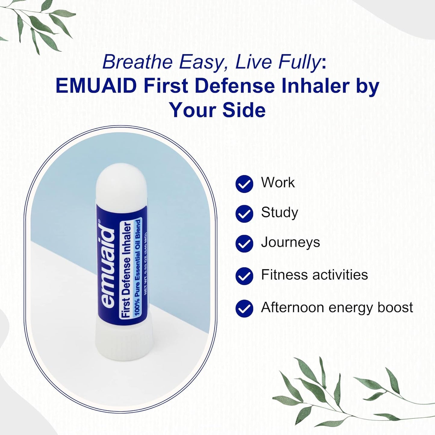 emuaid First Defense Nasal Inhaler Stick – Natural Essential Oil Nasal Stick for Clear Breathing, Focus, Nasal Health, Seasonal Wellness, and Airway Comfort